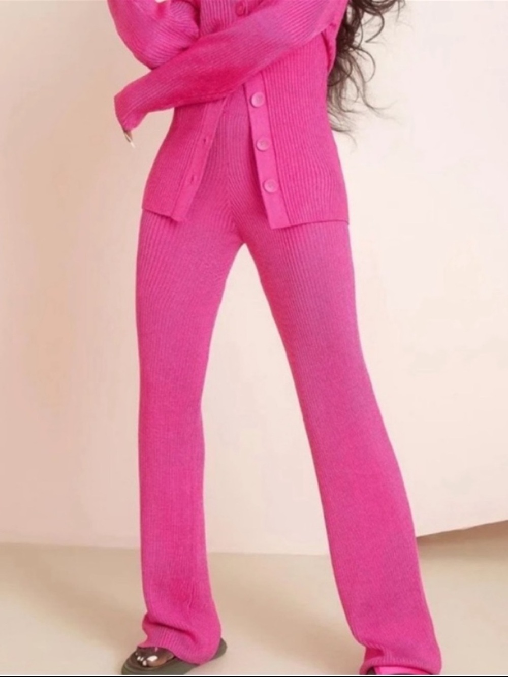 NWT Hanifa Hot Pink Ribbed High Waisted Stretch Knit Pants Size Medium